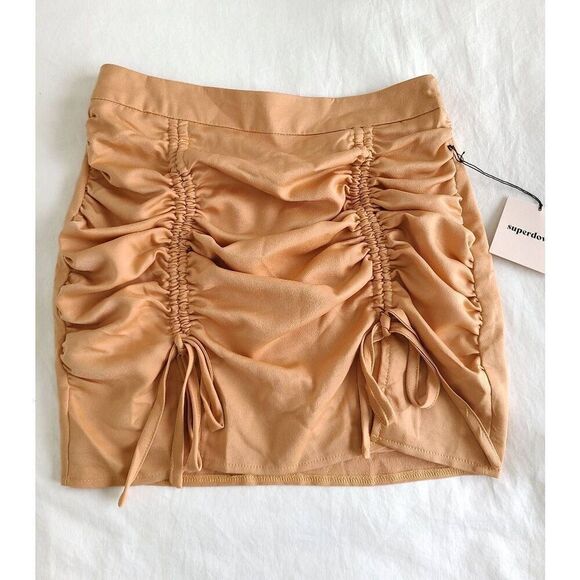 Superdown Womens Sheer Satin Xio Ruched Seam Tie Detail Mini Skirt Orange Small - Picture 3 of 7